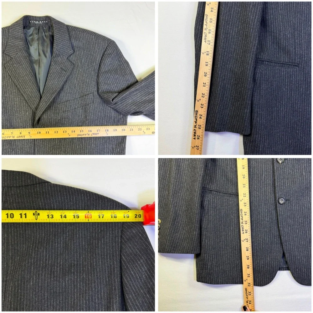 Hugo Boss Mens 38R Blazer Guabello Wool Cashmere Pinstripe Sport Coat Charcoal‎
